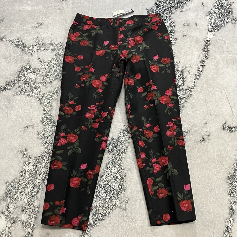 Talbots‎ Floral Ankle Pants Womens Size 12 Black Red Rose Slim Dress NWT